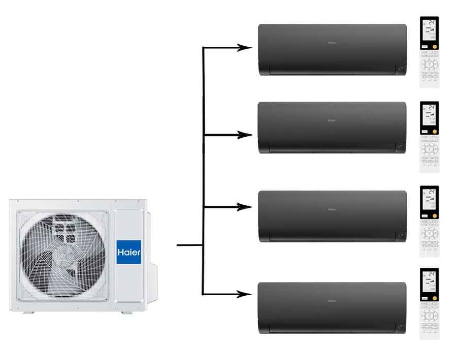 Мульти сплит-система на 4 комнаты 25+25+35+50 м2 Haier 2х AS25S2SF2FA-B+AS35S2SF2FA-B+AS50S2SF2FA-B/5U90S2SS5FA Flexis Super Match